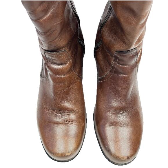 Dansko Risa Brown Distressed Leather Knee High Cuffed Zip Heel Boot Size 7.5-8 - Picture 3 of 13